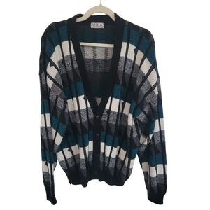 Vintage AREA‎ by TAG Cardigan Sweater Plaid Acrylic Knit Teal Black White